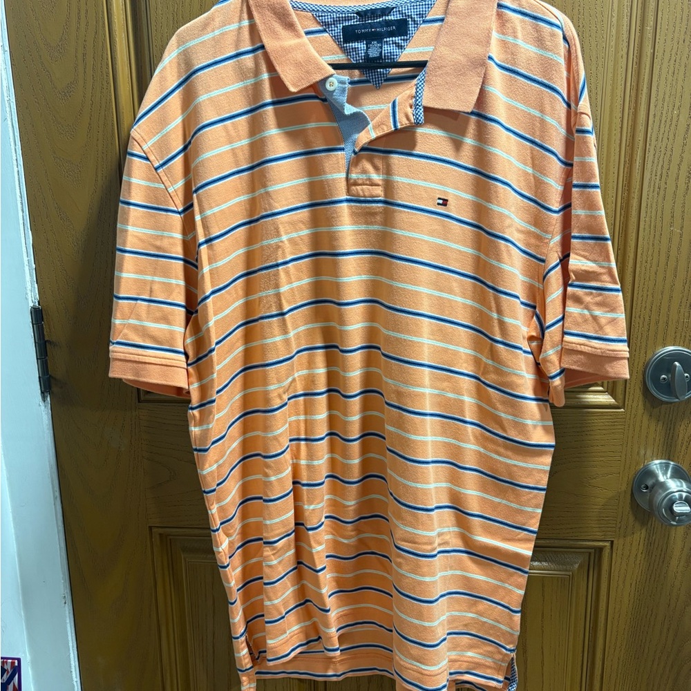Tommy Hilfiger Men's Orange Striped Polo Shirt